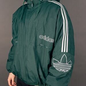 Vintage Adidas Puffer Jacket Men's Large? 90's Green Trefoil Full Zip Hooded